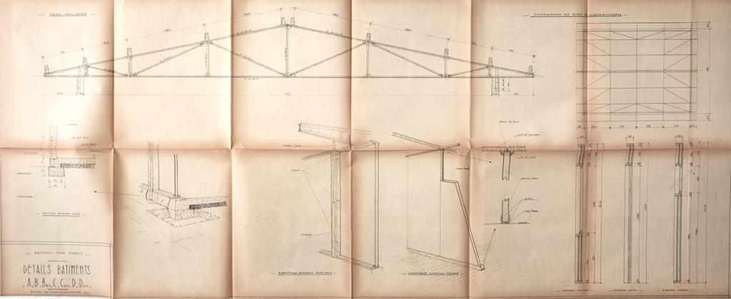 Bâtiment pour Harkis, détails bâtiments A, B, Bbis, C, Cbis, D, Dbis, 1963. Société de constructions Dassé.