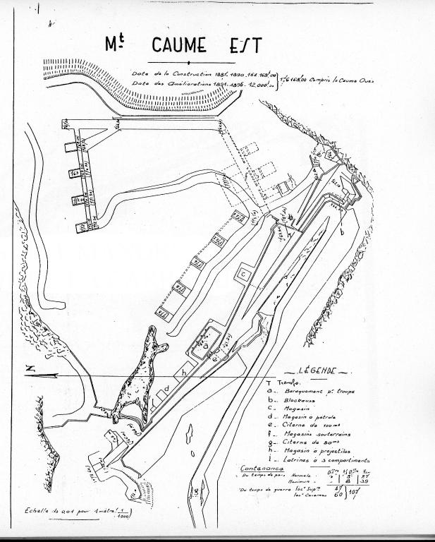 Mont Caume Est. [Plan général de l'ouvrage]. Vers 1920.