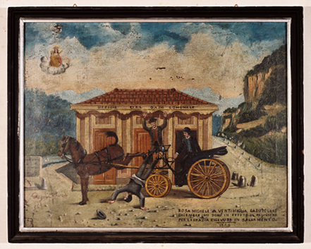 ex-voto, tableau : Chute d'un homme tombant sous un milord, Rosa Michele