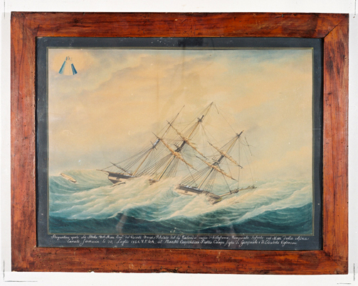 ex-voto, tableau : Bateau dans la tempête, le brigantin La Stella del mare