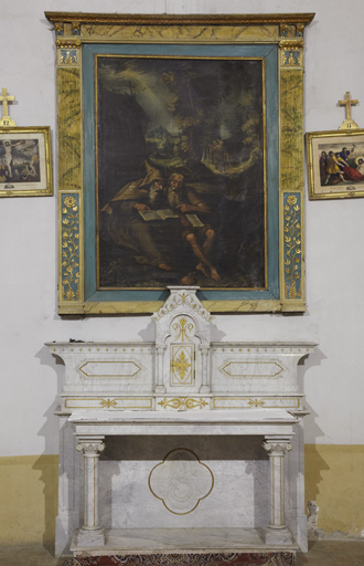 Ensemble de l'autel secondaire de saint Antoine : autel, deux gradins d'autel, tabernacle, exposition