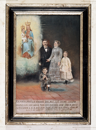 ex-voto, tableau : Prière d'un enfant avec sa famille derrière, Eugène Dalmas