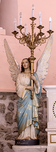 Ensemble de deux statues (petites natures) : anges porte-candélabre