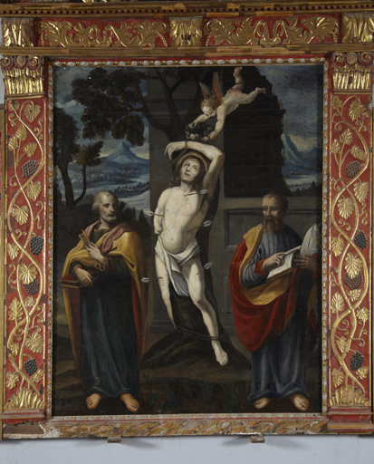 Tableau d'autel : saint Sébastien avec saint Pierre et saint Pons et lunette d'autel : Dieu le Père