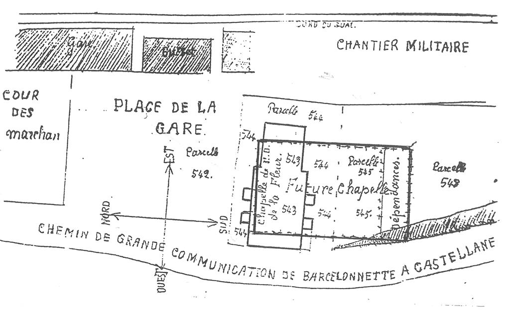 Emplacements de l'ancienne et de la nouvelle chapelle Notre-Dame-de-la-Fleur. 1928.