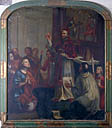 tableau, cadre : Pape (Clément XI ?) faisant communier une jeune femme