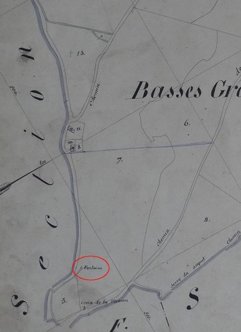 Plan de situation, d'après le cadastre de 1839 (section C4) (version des Archives communales). Echelle d'origine 1/2 000e.