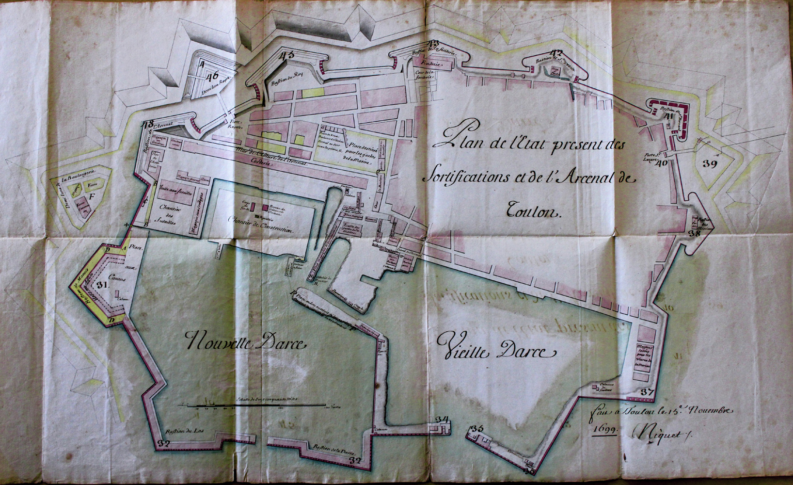 Plan de l'Etat present des fortifications et de l'Arcenal de Toulon, 1699.