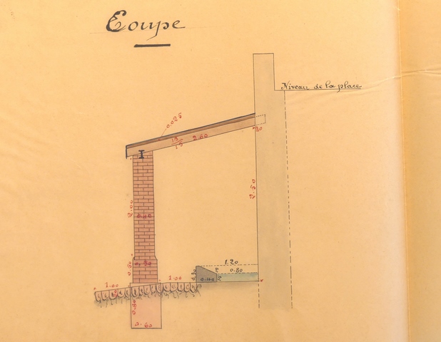 [Projet de couverture du Lavoir de la Place : coupe, 1890.]