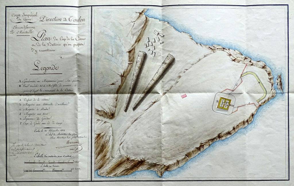 Plan du cap de la Cacao et de la batterie qu'on propose d'y reconstruire,1813.