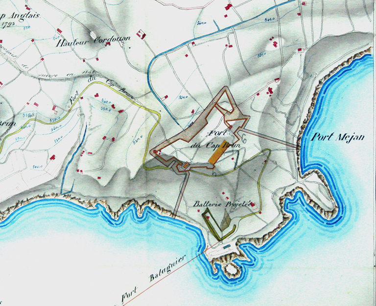 Fort du Cap Brun et projet de la batterie basse. 1843.