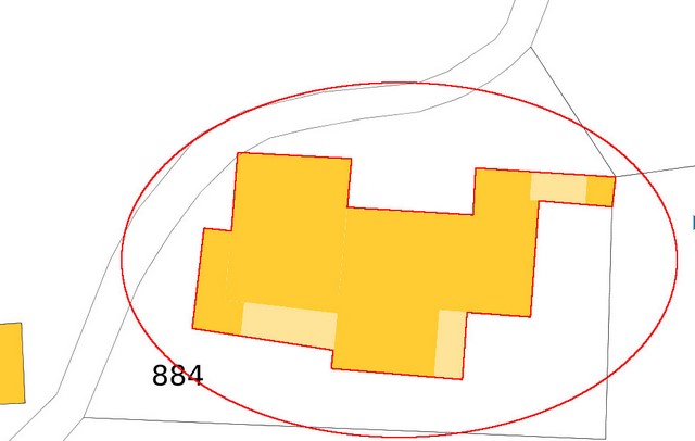 Plan de masse d'après le cadastre de 2021, section 000F. Echelle d'origine 1/500e.