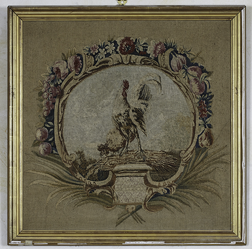 Ensemble de deux tableaux de tapisserie : singerie et basse-cour