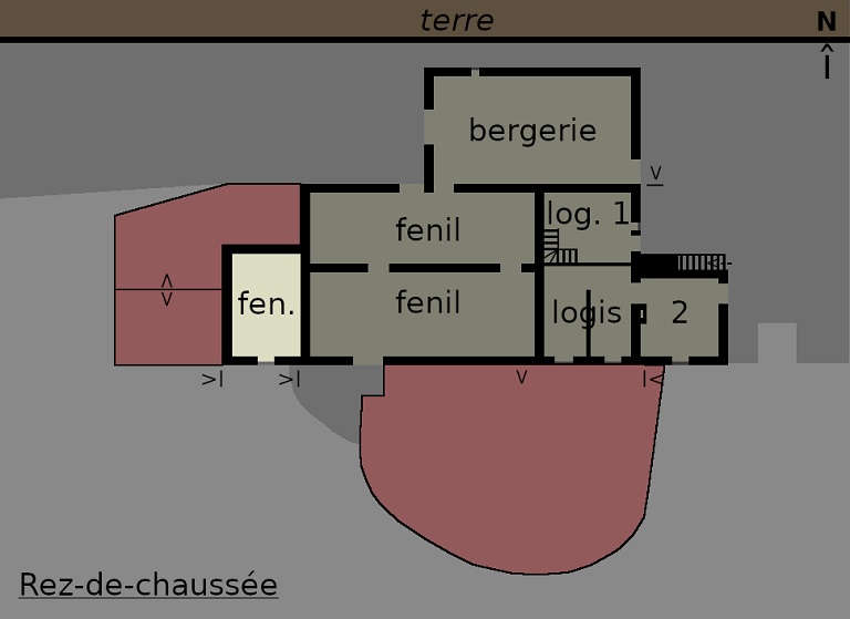 Plan schématique du bâtiment 4 : rez-de-chaussée surélevé.