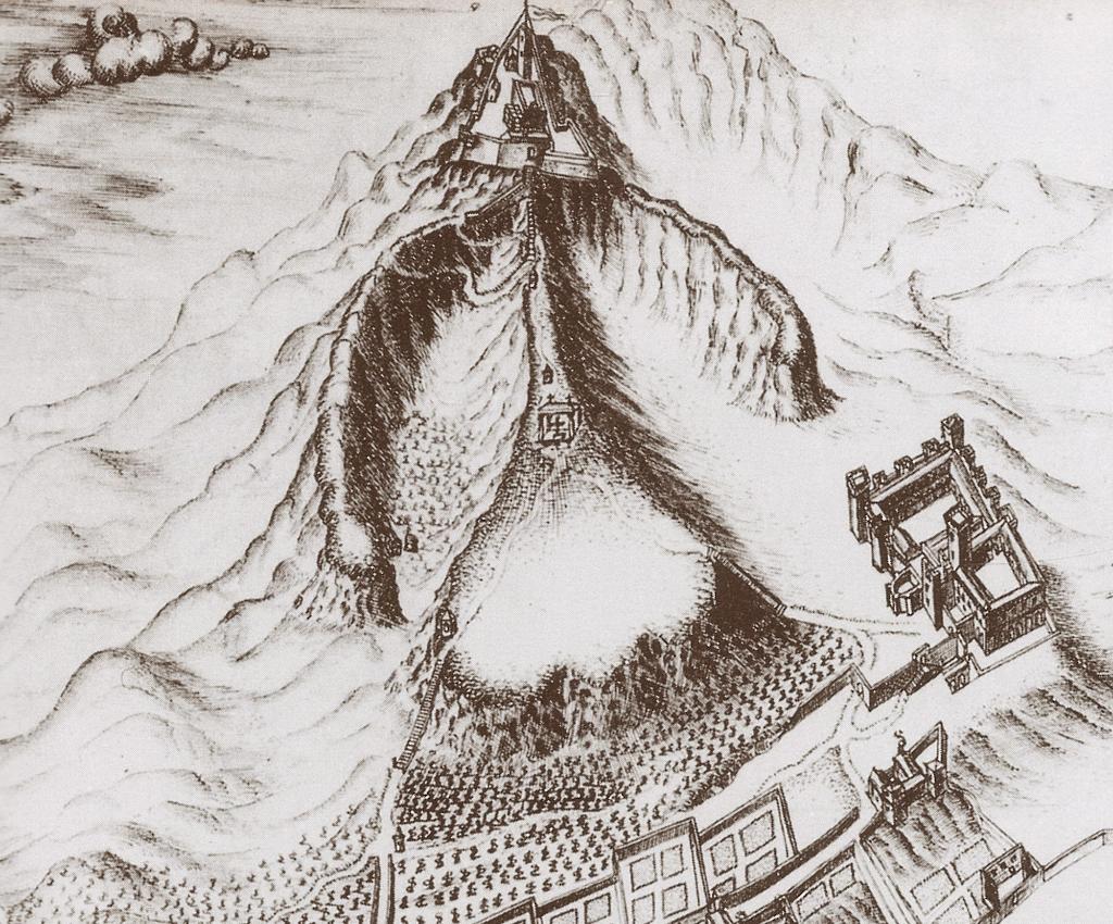 Marsiglia, veduta prospettica della citta durante un assedio, 1591. Détail.