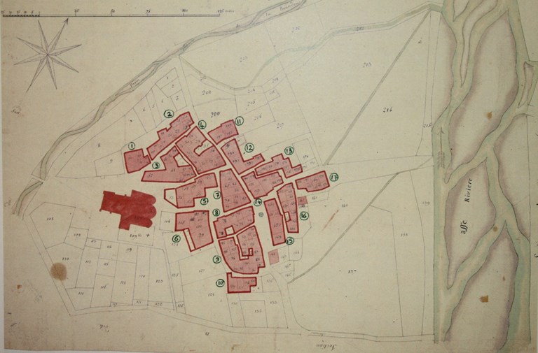 Carte 2. - Découpage des différents îlots constitutifs dans le centre du village ancien.