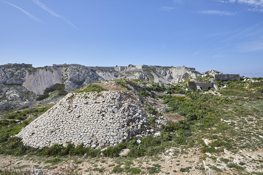 Ruines du parados de gauche (sud) vu du nord-est