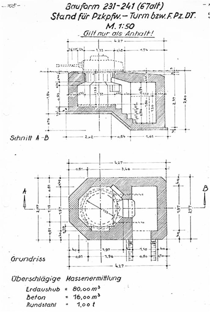 [Plan et coupe du modèle-type de Tobrouk (ringstand) Vf67 issue d'un catalogue de modèles-types], c. 1942.