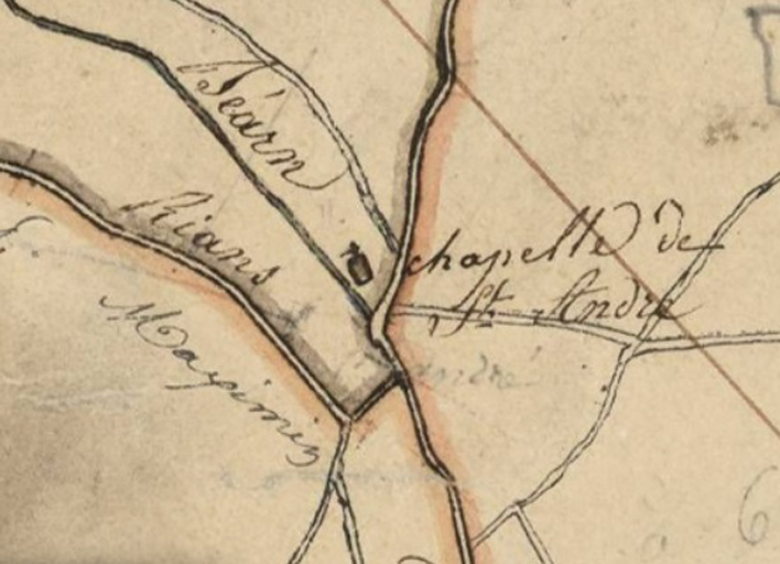 Plan de masse et de situation de la chapelle Saint-André d'après le cadastre de 1823 (tableau d'assemblage).