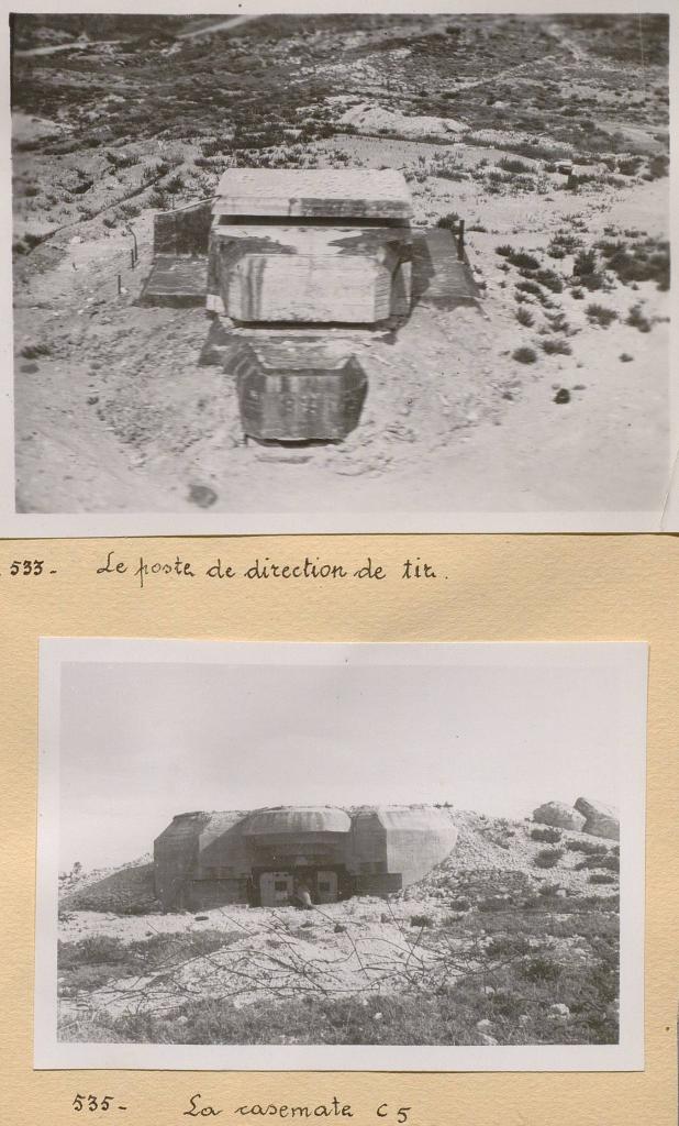 [Vue aérienne oblique du poste de direction de tir et vue d'une casemate M270 de la batterie de l'Espanet],1946.