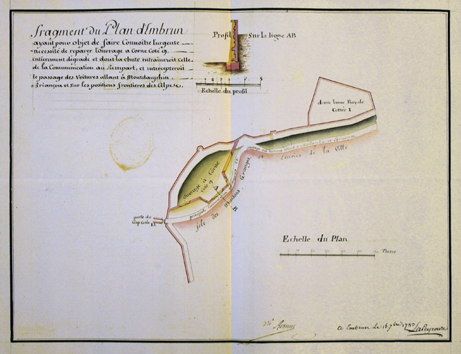 Fragment de plan d'Embrun [...] [pour le projet du retranchement intérieur]. 1783.