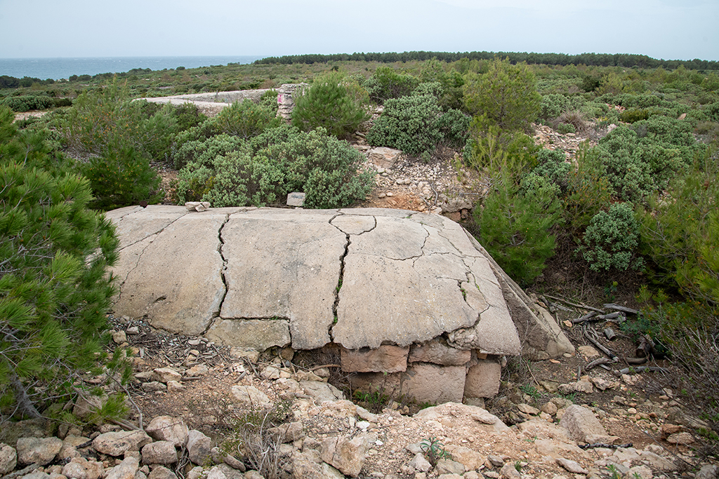 abri en béton semi-enterré dit abri-tortue, dalle bombée