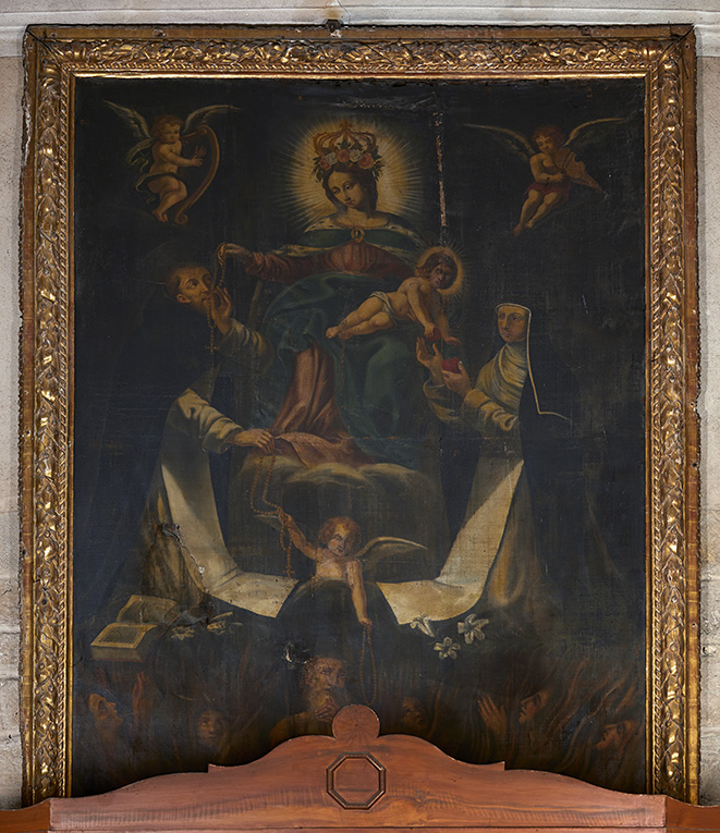 Cadre, tableau : Donation du Rosaire à saint Dominique de Guzman et sainte Catherine de Sienne