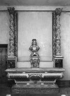 Ensemble de l'autel secondaire de saint Christophe : autel-tombeau, gradin, tabernacle, retable architecturé, peinture