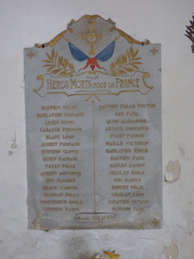 plaque commémorative de la guerre de 1914-1918