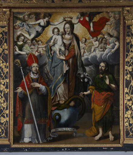 Tableau d'autel : Vierge à l'Enfant avec saint Pons et saint Joseph et lunette d'autel : Dieu le Père du retable N°1