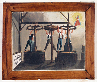 ex-voto, tableau : Accident dans un moulin à l'huile, Meo Belon