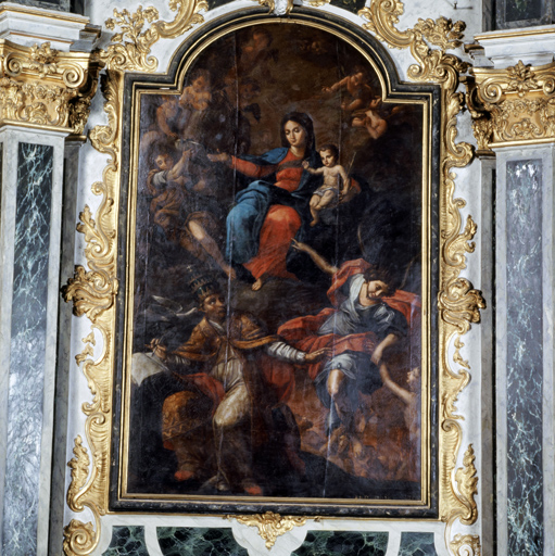 tableau : La Vierge à l'Enfant, saint Grégoire, saint Michel et les âmes du purgatoire