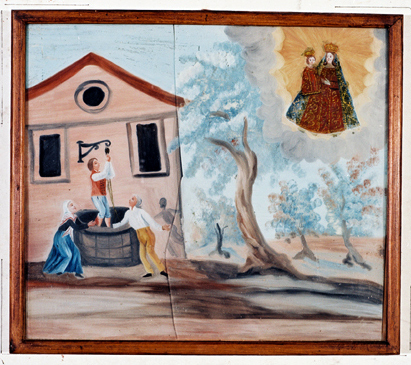 ex-voto, tableau : Chute d'un jeune homme dans un puits