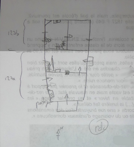 Plans schématiques du bâtiment. Rez-de-chaussée surélevé (partie non grisée).