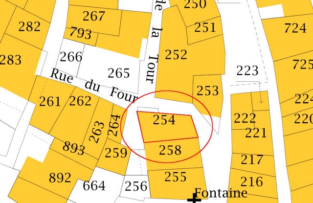 Plan de masse d'après le cadastre de 2021, section 000F. Echelle d'origine 1/500e.
