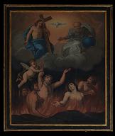 Tableau, cadre : la sainte Trinité et les Âmes du Purgatoire