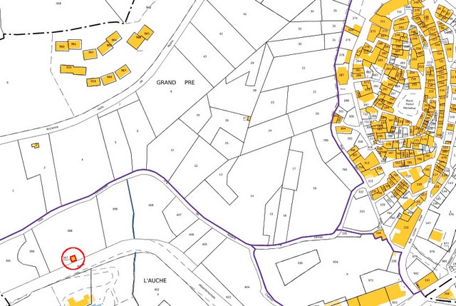 Plan de masse et de situation d'après le cadastre de 2021, section 000F. Echelle d'origine 1/500e.