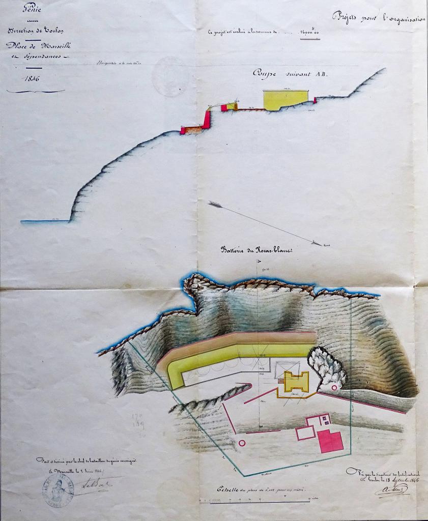 [Plan du projet d'organisation de la batterie du Roucas Blanc],1846.