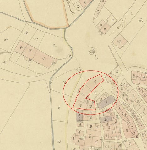 Plan de masse, d'après le cadastre de 1839 (section F1). Echelle d'origine 1/1 000e.