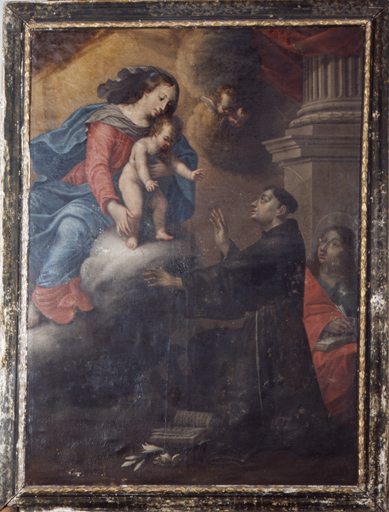 tableau : Vierge à l'Enfant apparaissant à saint Antoine de Padoue,saint Jean l'évangéliste