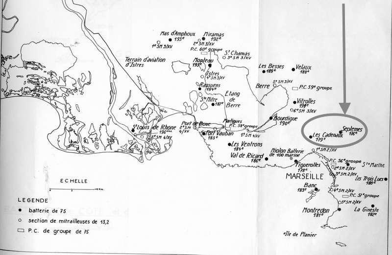 [Carte de repérage des batteries de DCA françaises des secteurs de Marseille et Martigues en 1939],1939.