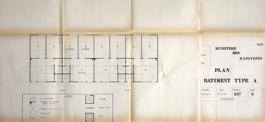 Ministère des Rapatriés, plan bâtiment type A, 25 avril 1963.