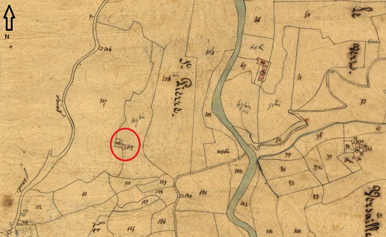 Plan de masse et de situation d'après le cadastre de 1833 (section C, parcelle 109).