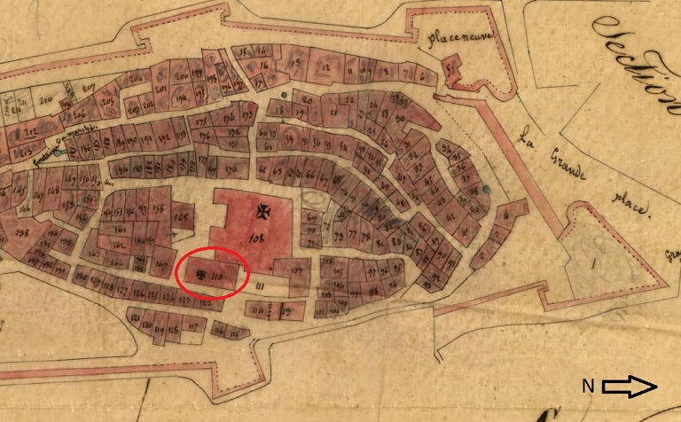 Plan de masse et de situation d'après le cadastre de 1833 (section B, parcelle 110).