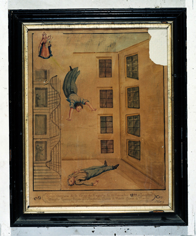 ex-voto, tableau : Chute d'un couple tombant de l'escalier d'un immeuble