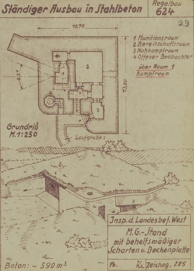 [Plan et vue en perspective d'un modèle-type de casemate Regelbau 624.], 1944.