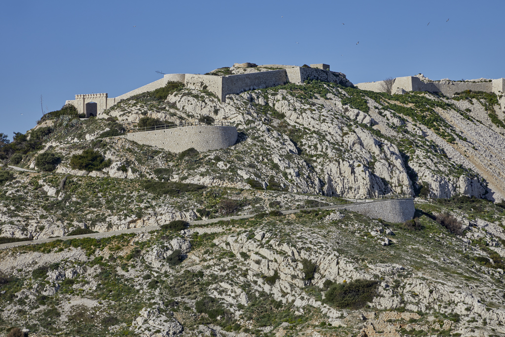 Vue d'ensemble nord-Est de la route d'accès et de l'enceinte du groupe de batterie 1 