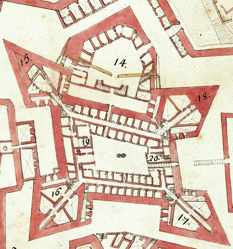  Plan de la citadelle de St Nicolas pour servir à son projet, 1701. Détail donjon, RC.