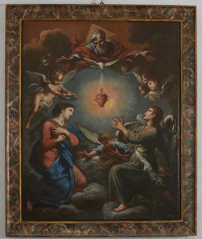 Tableau, cadre : Annonciation, Adoration du Sacré-Cœur et saint Trinité