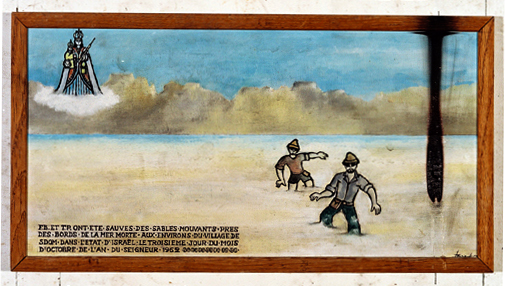 ex-voto, tableau : Deux hommes pris dans les sables mouvants